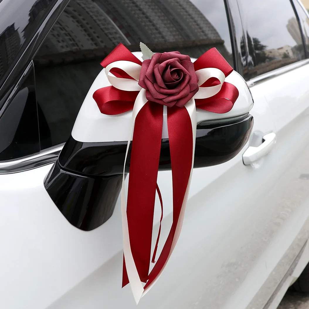 6 teile/los Hochzeit Auto Dekoration Hochzeit Blume Auto Türgriffe und Rückspiegel Dekoration Hochzeit Versorgung Image