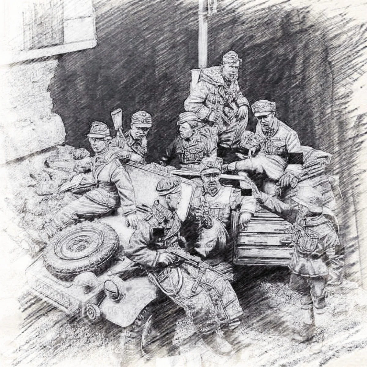 1/35 unbemalter Resin-Modellbausatz, Militärthema, deutscher Soldat (8 Personen ohne Fahrzeug), unmontiert und unbemalt GK,1041R Image