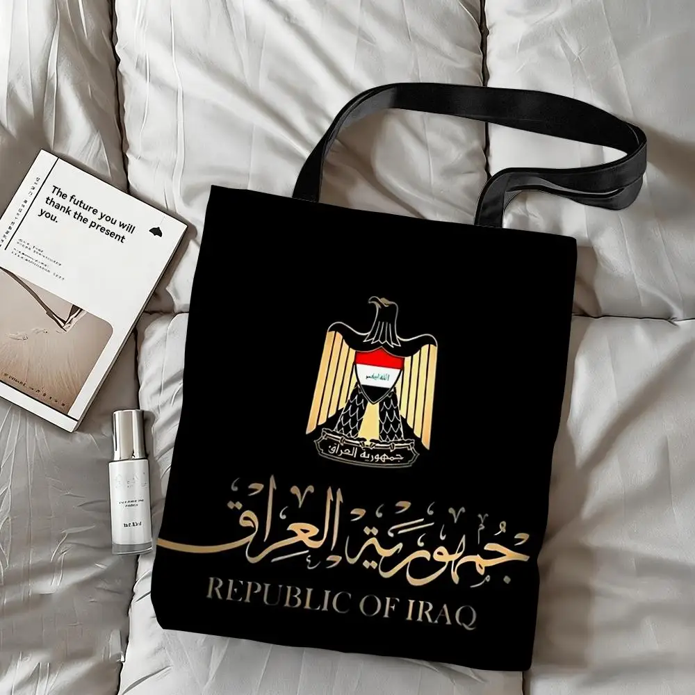 I-Iraqi Irak Nationalflagge Aufbewahrungstaschen Canvas Doppelseitiger Druck Einkaufstasche Große Kapazität Schulter Mode Shopping Handtasche Image