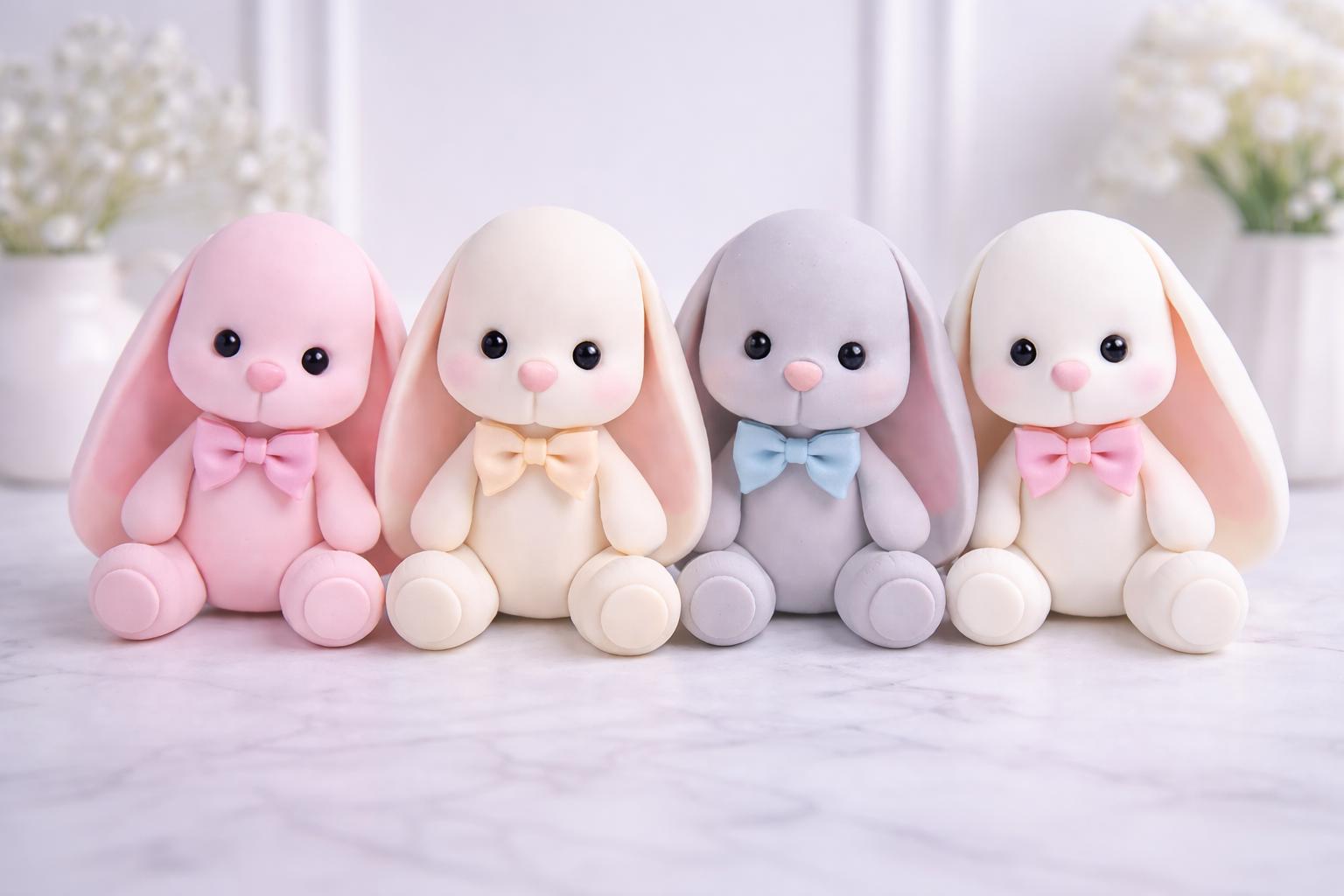 Decorazioni per torte a forma di coniglietto in pasta di zucchero: decorazioni per compleanni e baby shower - Decorazioni per torte a forma di conigli