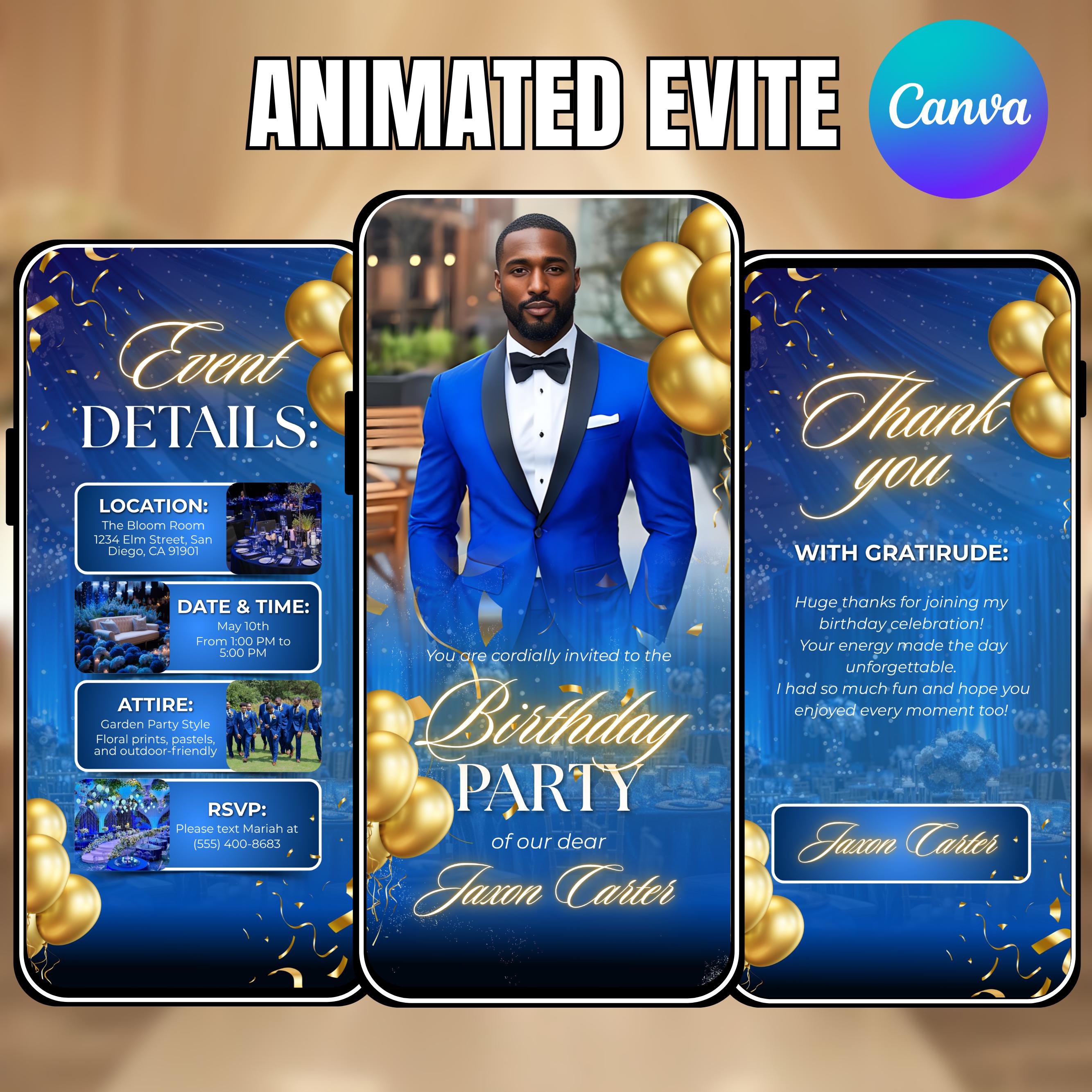 Invito animato per cena di compleanno, invito di compleanno per uomo, invito per 30, 40 e 50 anni, invito per festa di compleanno per uomo, modificabi