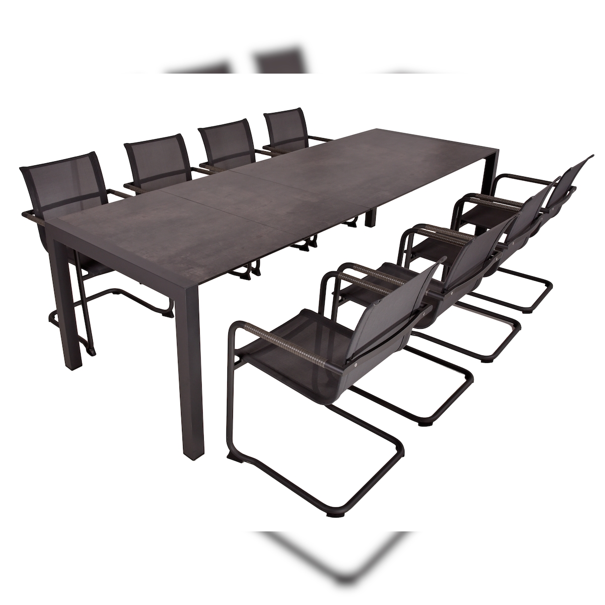 DELUKE Garten-Sitzgruppe HAUKE 9-tlg. - Kunststoff, Grau | Gartenmöbel-Set Gartengarnitur Garten-Essgruppe mit Freischwingerstühlen A und Esstisch ausziehbar Image