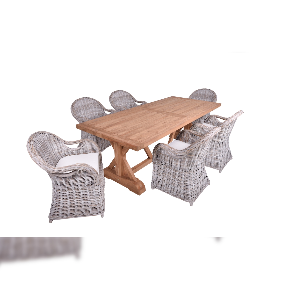 DELUKE Garten-Sitzgruppe NOAH 7-tlg. - Teak, Hellbraun | Gartenmöbel-Set Gartengarnitur Garten-Essgruppe mit Stühlen und Esstisch Image