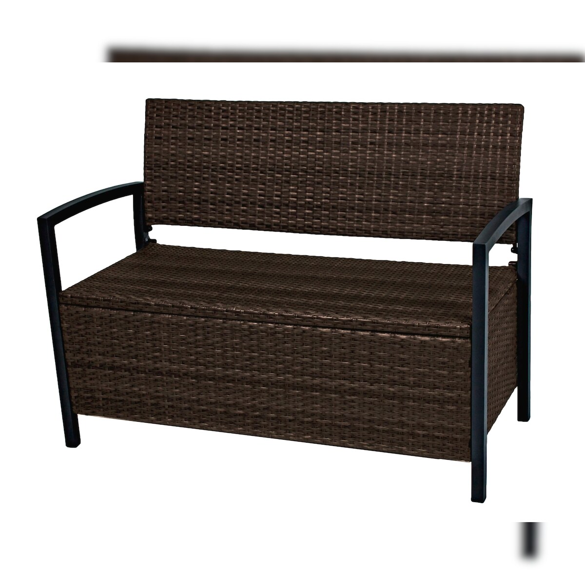 DELUKE Parkbank WOUTER mit Ablagefach - 117cm Breit, Alu/Kunststoff, Braun | Gartenbank Wetterfest Terrassenbank Sitzbank Outdoor Image