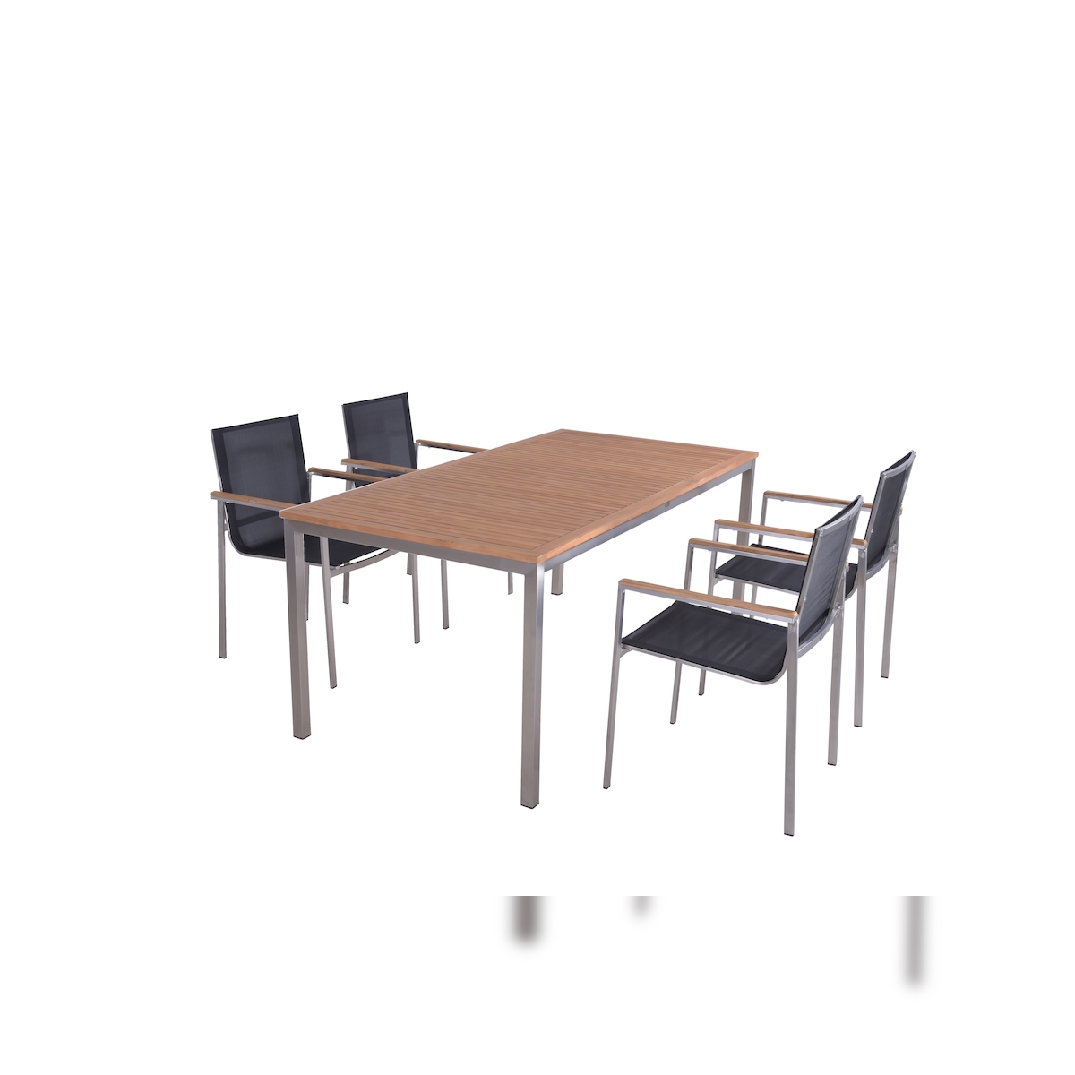 DELUKE Garten-Sitzgruppe PAUL 5-tlg. Tisch 4x Hochlehner Dunkelgrau Teak Dunkelgrau | Gartenmöbel-Set Gartengarnitur Garten-Essgruppe mit Stühlen Esstisch Image