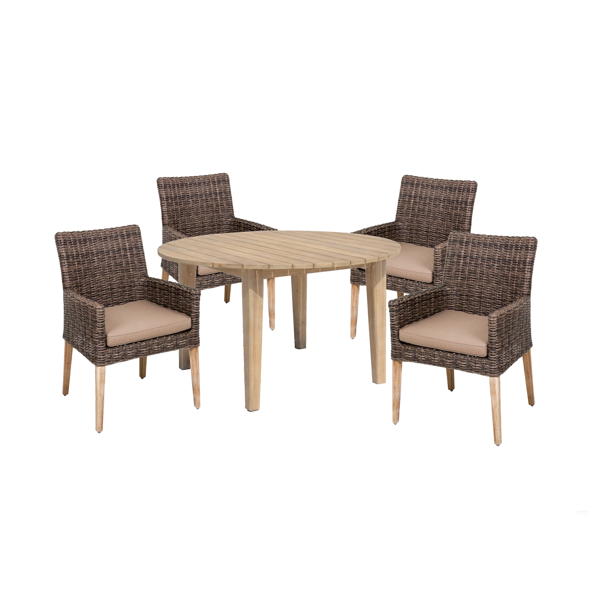 DELUKE Garten-Sitzgruppe LUGANO - Akazie, Dunkelbraun, Tisch rund | Gartenmöbel-Set Gartengarnitur Garten-Essgruppe mit Stühlen und Esstisch Image