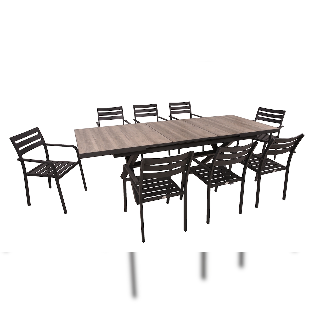 DELUKE Garten-Sitzgruppe JOANA 9-tlg. - Alu/Keramik, Eiche-Optik, Schwarz | Gartenmöbel-Set Gartengarnitur Garten-Essgruppe mit Stühlen B und Esstisch Image