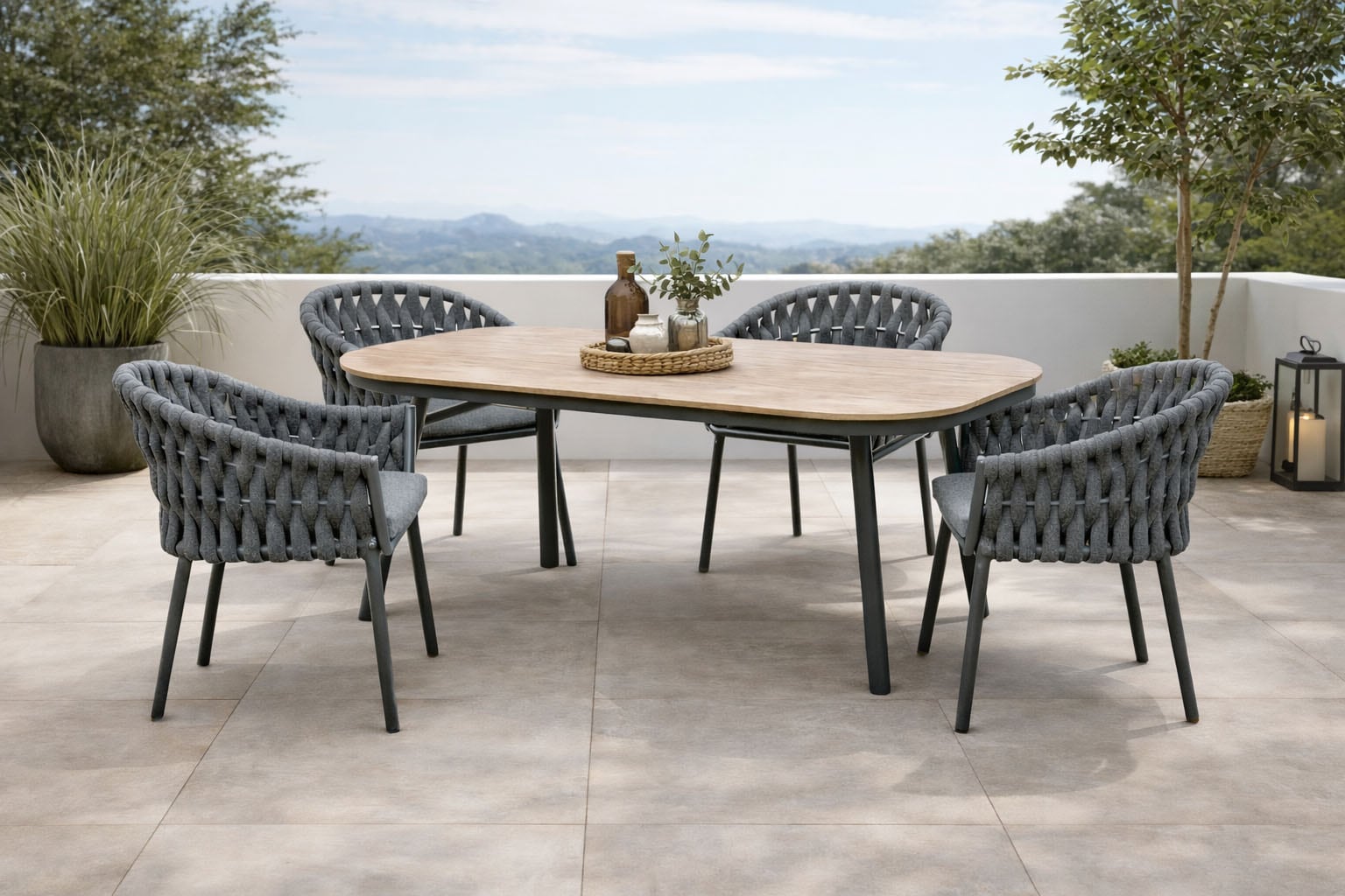 Garten-Essgruppe DESTINY "MOLINO SAN MARINO Essgruppe 4 Se + Tisch OV 180x90cm holzf.", anthrazit, anthrazit, B:61cm H:81cm T:62cm, Aluminium, Wicker/Kunststoffgeflecht, Sitzmöbel-Sets