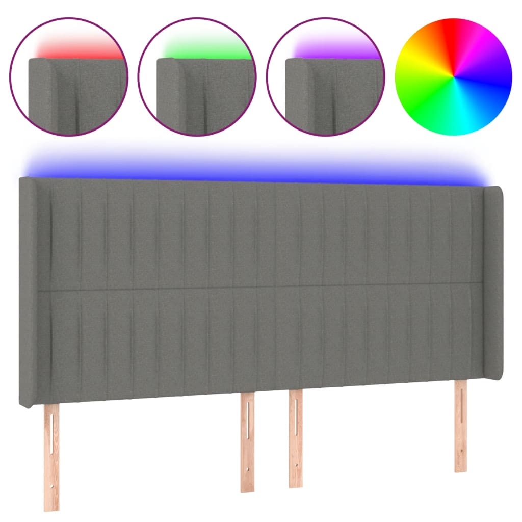 vidaXL LED Kopfteil Dunkelgrau 163x16x118/128 cm Stoff Image