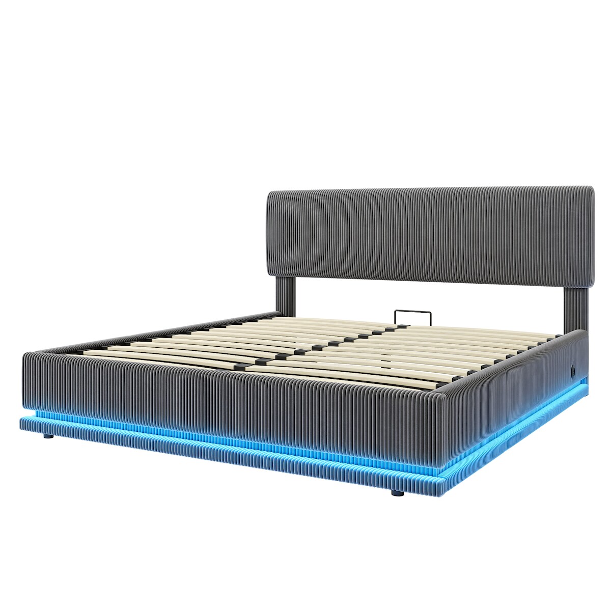 Merax Doppelbett 140x200, Polsterbett mit LED & USB-C, höhenverstellbarem Kopfteil & Unterbett-Stauraum, Cord, Grau Image