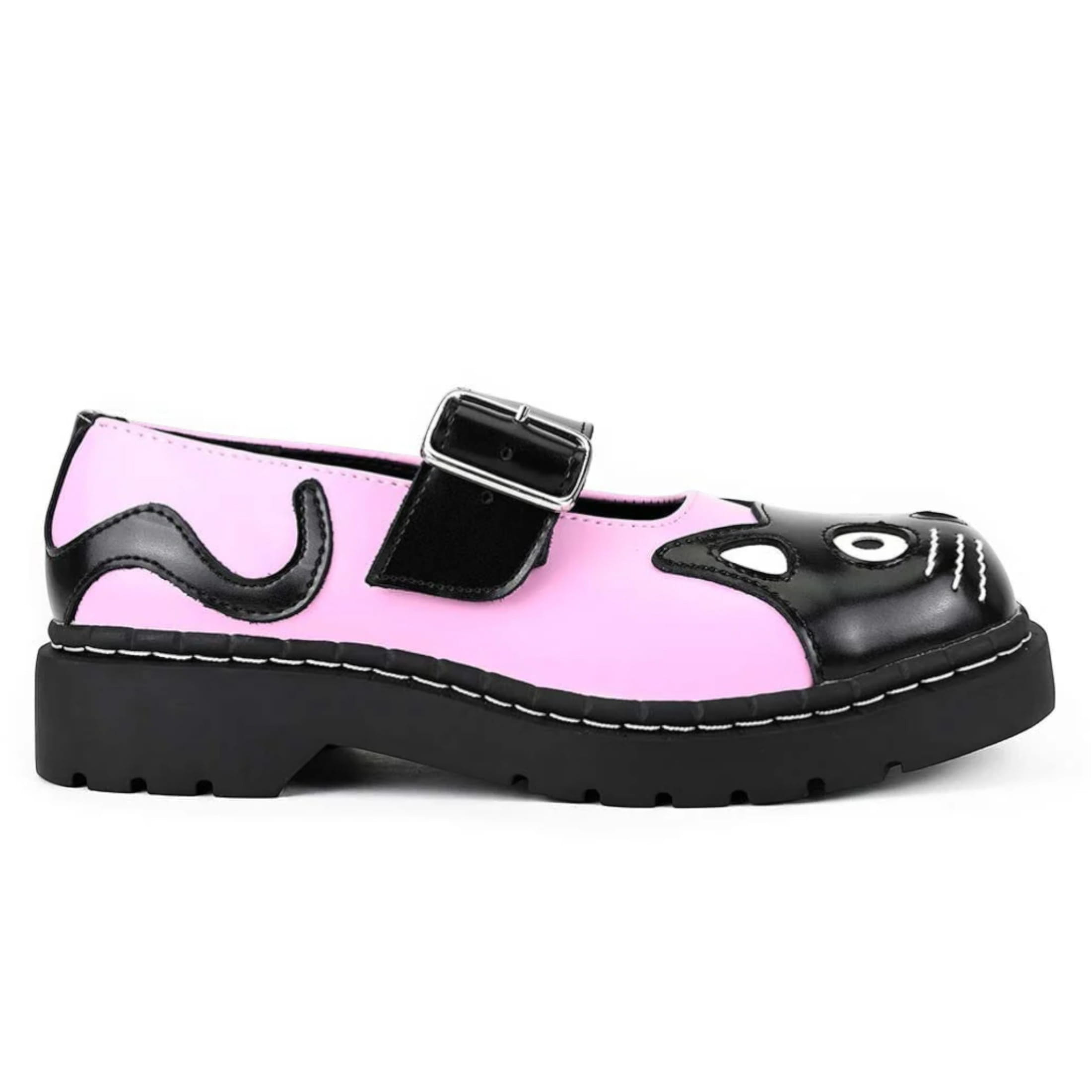 TUK Damen Mary Jane Kitty Pink Schwarze Leder Plateau Gothic Schuhe - T2344