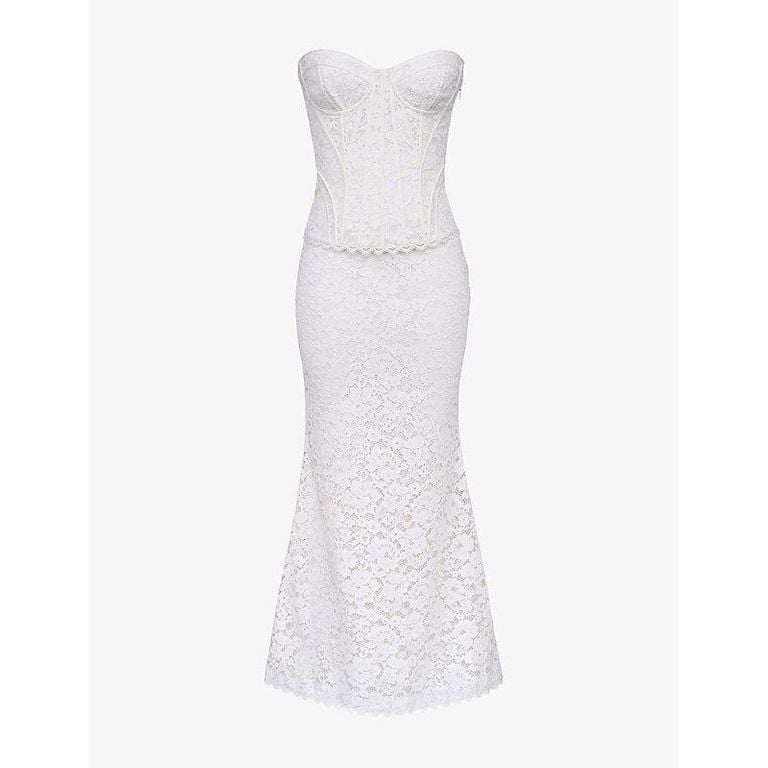 Solaine Corded Lace Maxi Dress Xs (A-C Cup) - White - House Of Cb Dresses