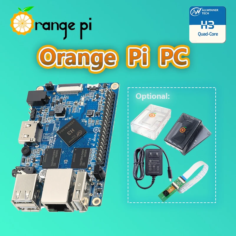 Orange Pi PC H3 1GB Quad-Core, Black/White case, 5V3A Type-C EU/US power suply,2MP Camera Optional Support Android,Ubuntu,Debian