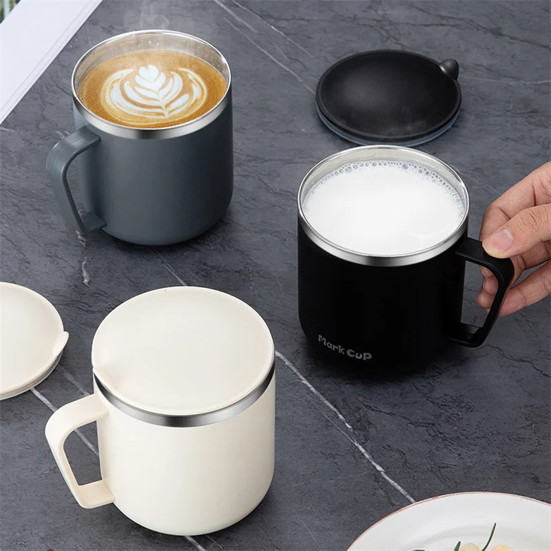 304 Edelstahl Kaffeetassen mit Deckel tragbare Thermoskanne doppelwandige Wärme isolierung Anti-Fall-Thermoskanne Tasse Milch tee Tasse Image