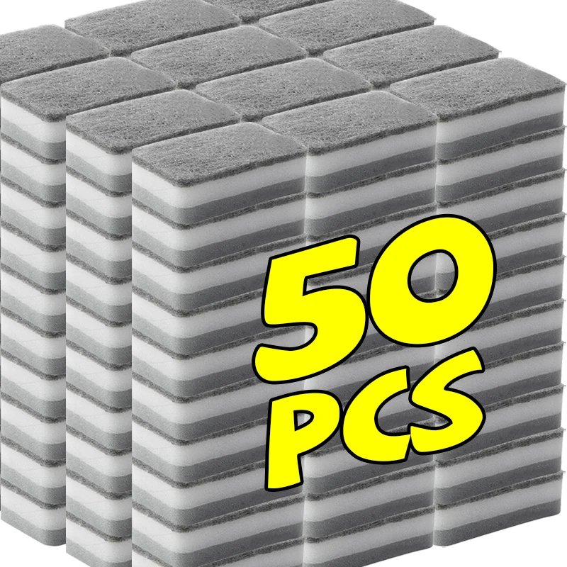 50/1 stücke doppelseitige Reinigung Schwämme Magie Super Saugfähigen Pan Topf Geschirr Scheuer Pad Wischen Haushalt Küche Sauber Werkzeuge Image