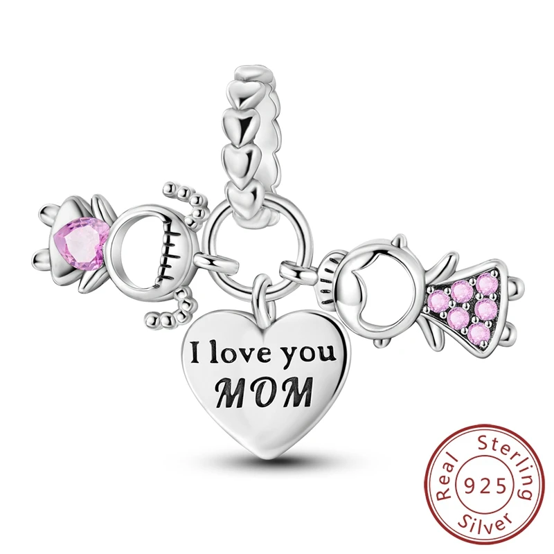 Muttertags-Charms aus 925er Silber für Mutter und Tochter, Perlen für Original-Armbänder, Halsketten, DIY-Perlen für Frauen, Schmuckherstellung, Geschenk Image