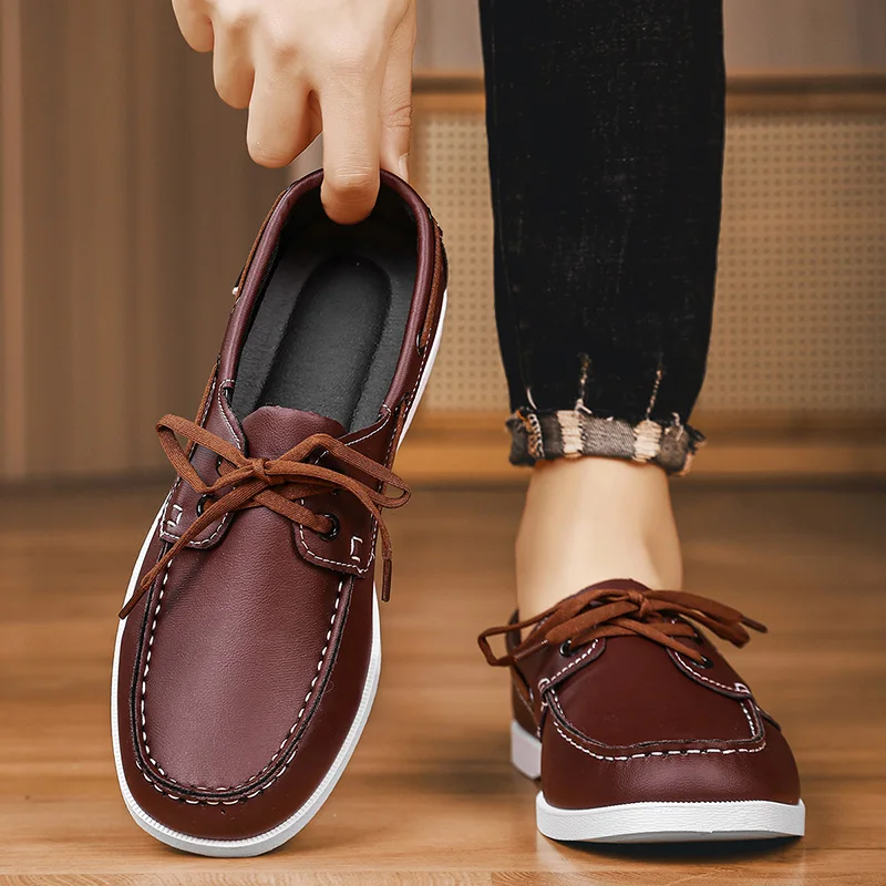 Retro Braunes Leder Freizeitschuhe Mann Wohnungen Große Größe 40-48 Designer Herrenschuhe Bequeme Slip-On Social Schuh Männliche Mokassins