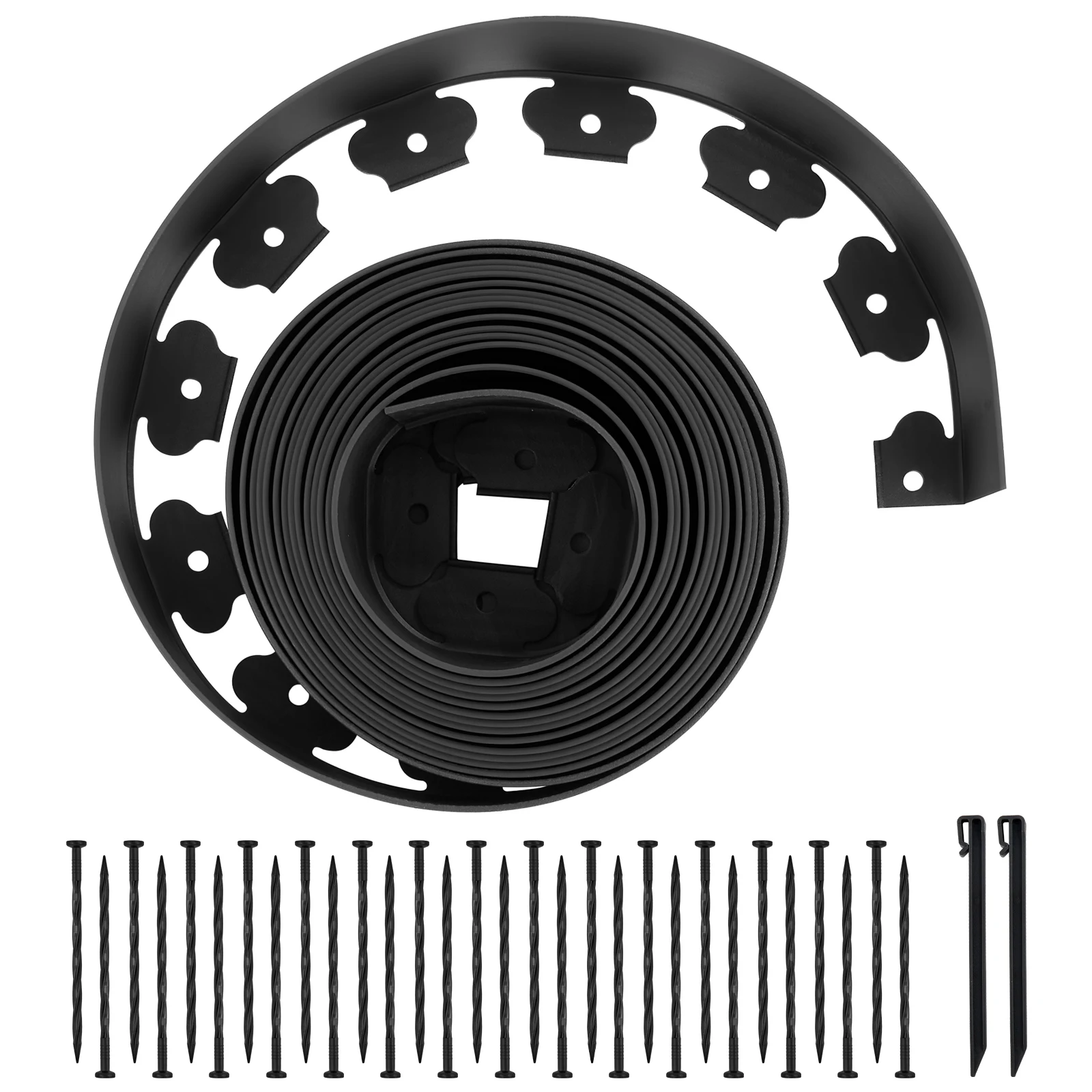 SucceBuy Gartenrandbegrenzung aus Kunststoff mit Spikes & Erdspießen, flexible Rasenkantenrolle für Blumenbeete und Garten Image