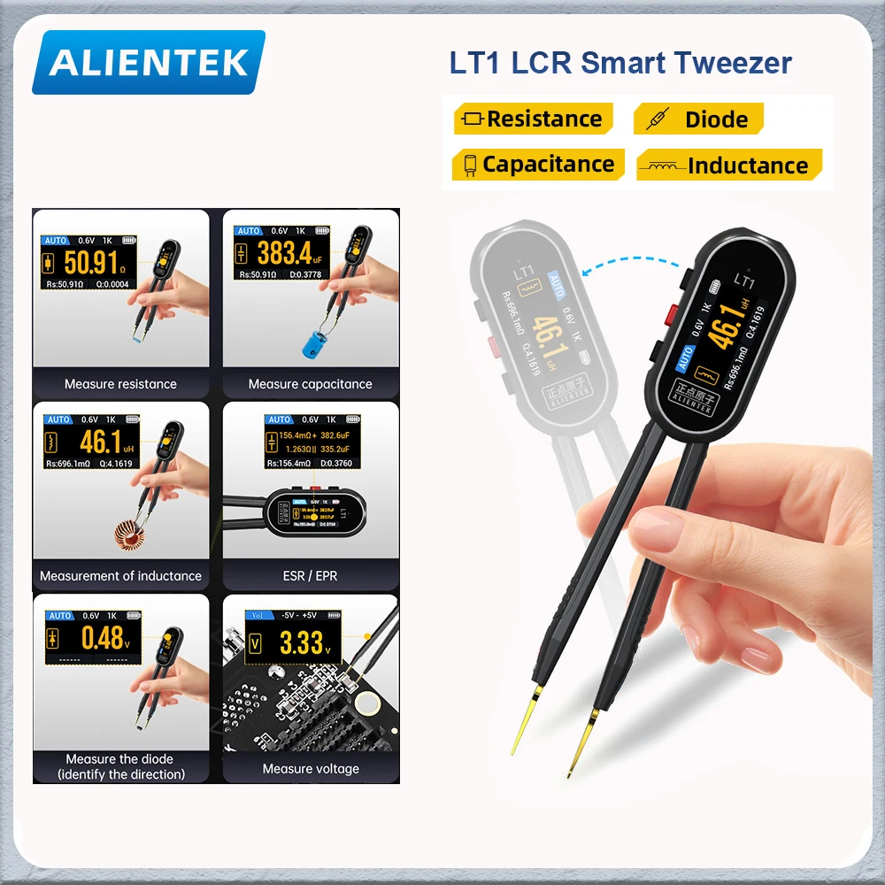 ALIENTEK LT1 LCR Smart Bridge Tweezer LCR SMD ESR Tester Widerstands-, Kapazitäts-, Induktivitäts-, Durchgangs- und Diodentest Auto-Multimeter Image