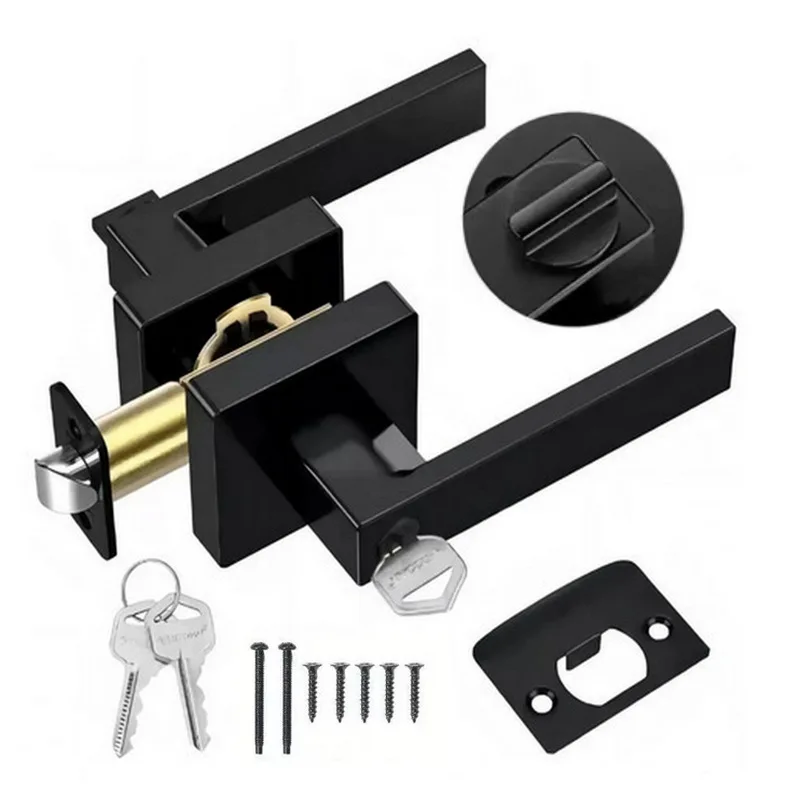 Amerikanisches robustes Griffschloss, Türschloss aus Aluminiumlegierung, S-Nut-Schlüssel, quadratisch, schwarz, Badezimmer-Türschloss Image