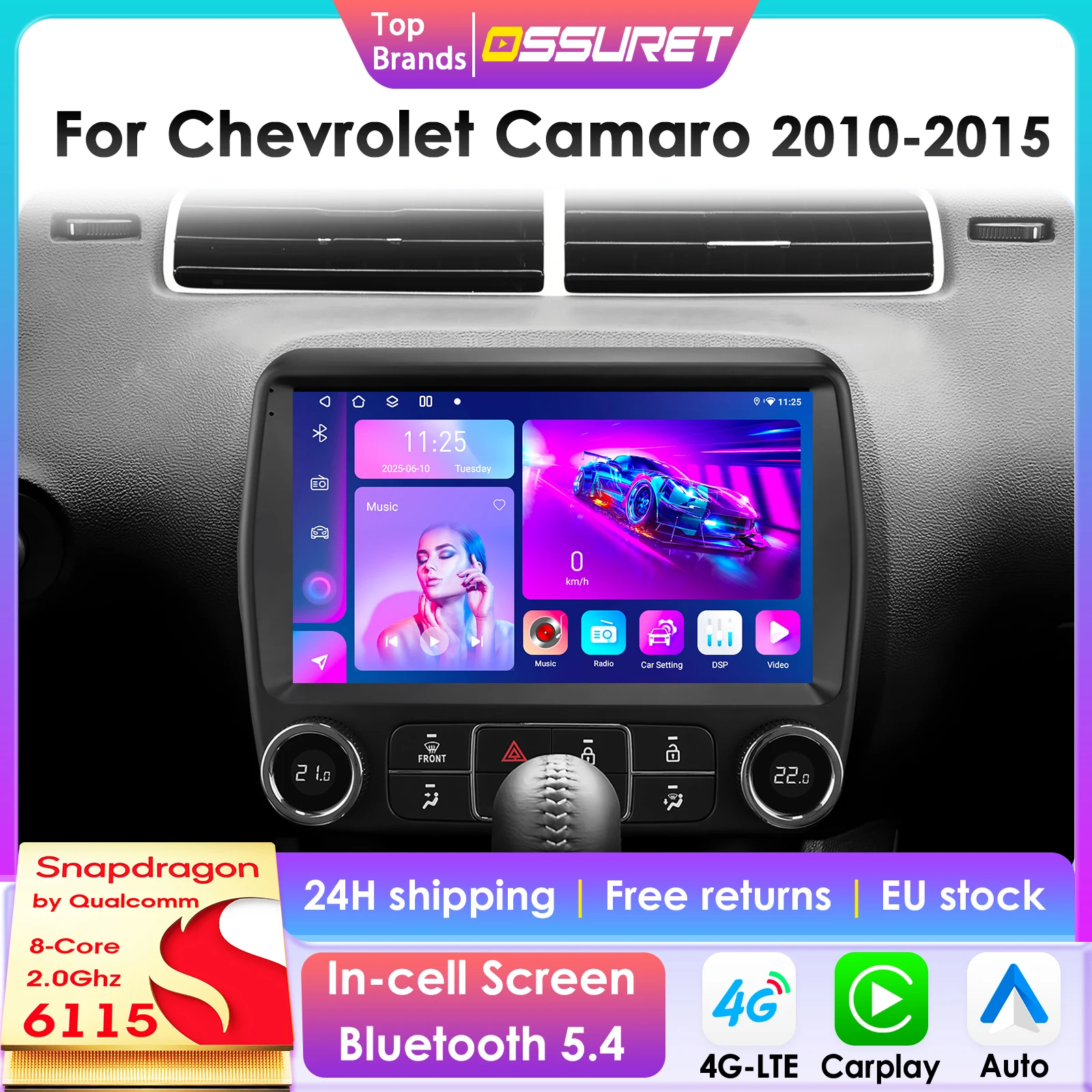 360-Grad-Kamera 8G+128G Android14 Autoradio für Chevrolet Camaro 2010-2015 Auto-Multimedia-Player CarPlay Android Auto 2Din Stereo 6115 Image