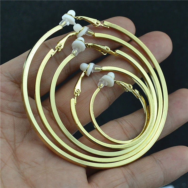 Clip Ohrringe für Frauen ohne Piercing keine Ohrlöcher großen kleinen Kreis Gold Silber schwarz Überzug Mode niedlichen Temperament Mädchen