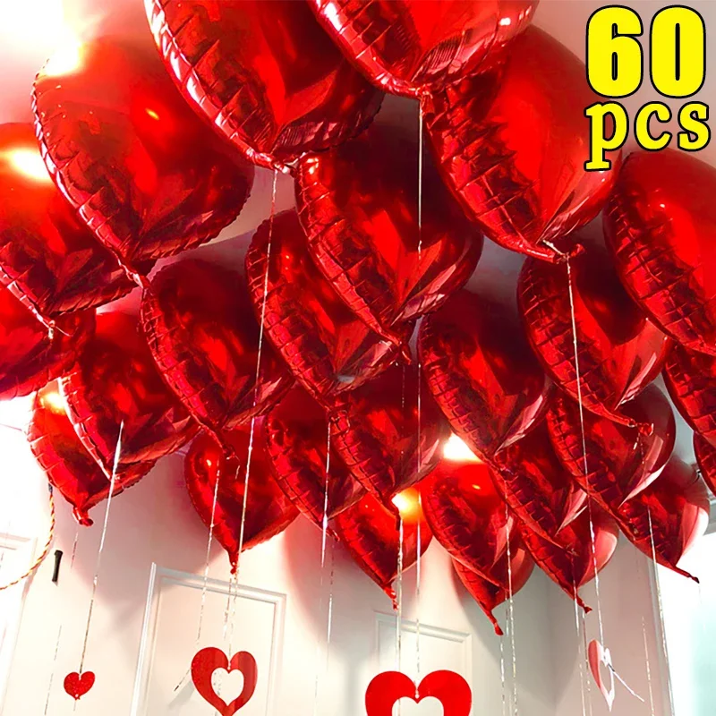 60-5 Stück rote Herz-Folienballons, aufblasbare Heliumballons, DIY-Geburtstagsparty-Dekorationen für Valentinstag, Hochzeitsfeier, Geschenke Image