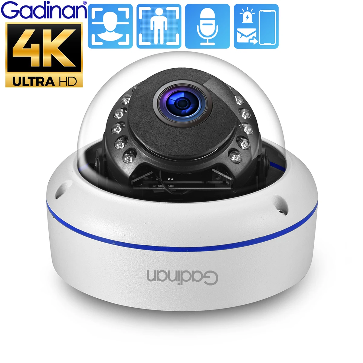 Gadinan H.265AI Ultra HD 4K POE Kamera Gesichtserkennung Dome Outdoor 8MP 5MP Audio IP Kamera IR Nachtsicht für Überwachungssystem Image