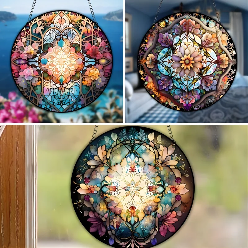 Mandala Blume Fenster Sonnen fänger gebeizt Acryl hängen Anhänger nach Hause Wohnzimmer Dekoration Garten Flur Wand verzierungen DIY Image