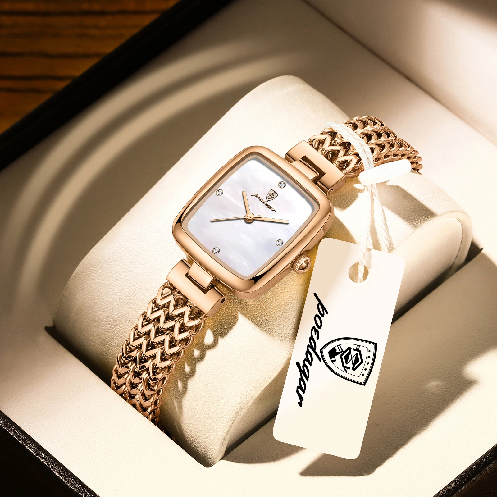 POEDAGAR Elegante quadratische Uhr für Damen, wasserdicht, Edelstahl, luxuriöse Damenuhr, exquisite Quarz-Armbanduhr, Reloj Image