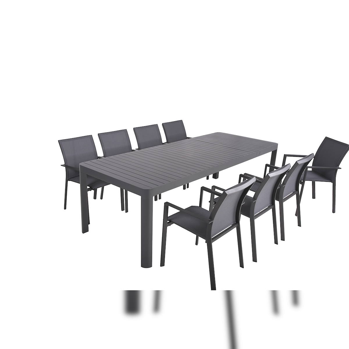 DELUKE Garten-Sitzgruppe ELISA 9-tlg. - Kunststoff, Dunkelgrau | Gartenmöbel-Set Gartengarnitur Garten-Essgruppe mit Stühlen und Esstisch Image