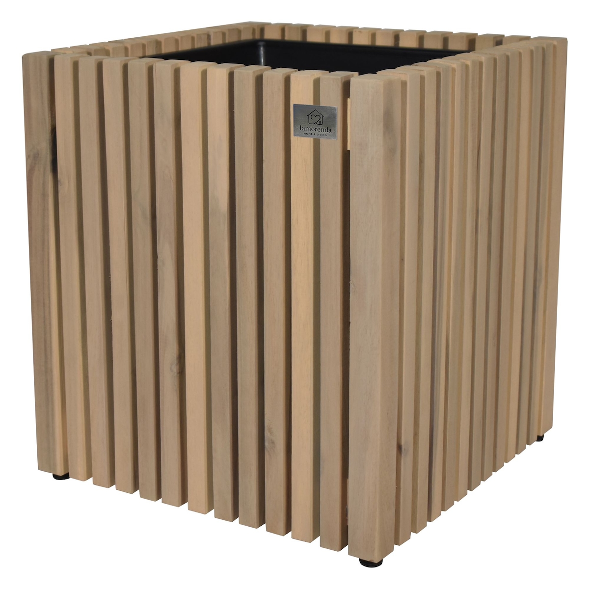 LAMORENDA Pflanzgefäß Akazienholz 36,5 x 36,5 x 40 cm Innen- und Außenbereich Weiß gekalkt Image