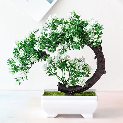 Künstlicher Bonsai-Baum, klein, grün, für Wohnzimmer, Badezimmer, Bücherregal, Eingangsbereich, Beistelltisch oder Wandregal im modernen Landhausstil, 21,5 cm hoch Image