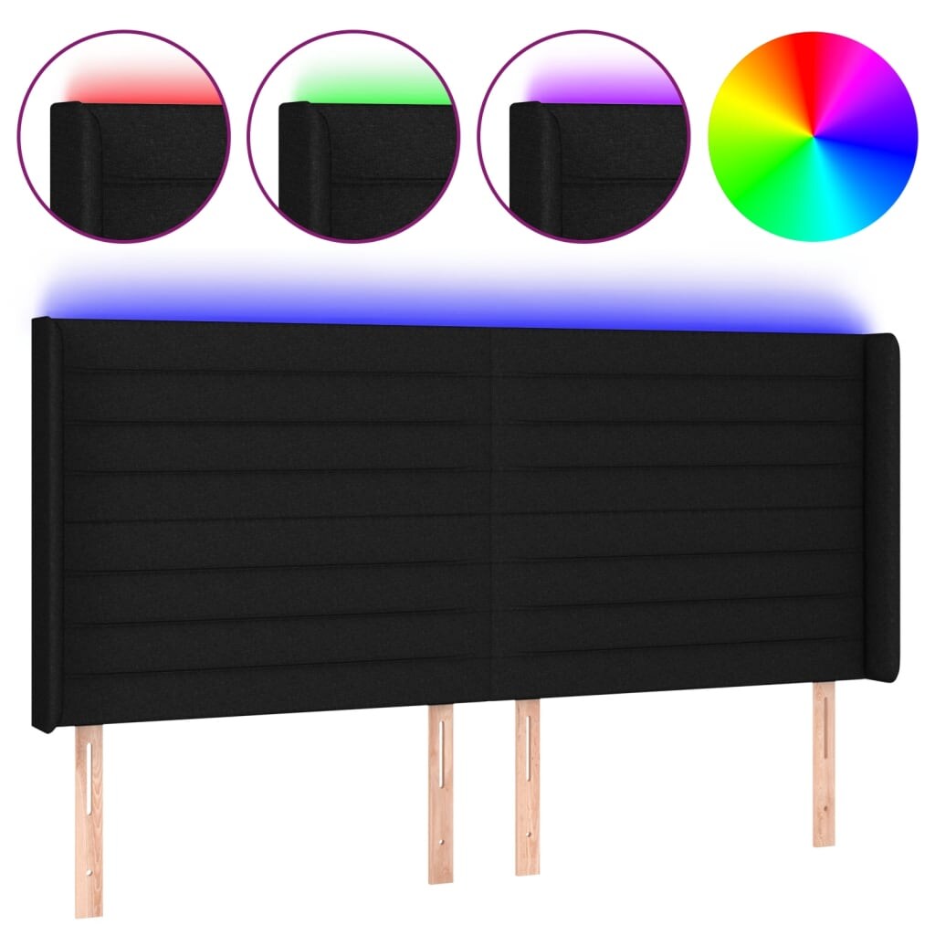 vidaXL LED Kopfteil Schwarz 163x16x118/128 cm Stoff Image