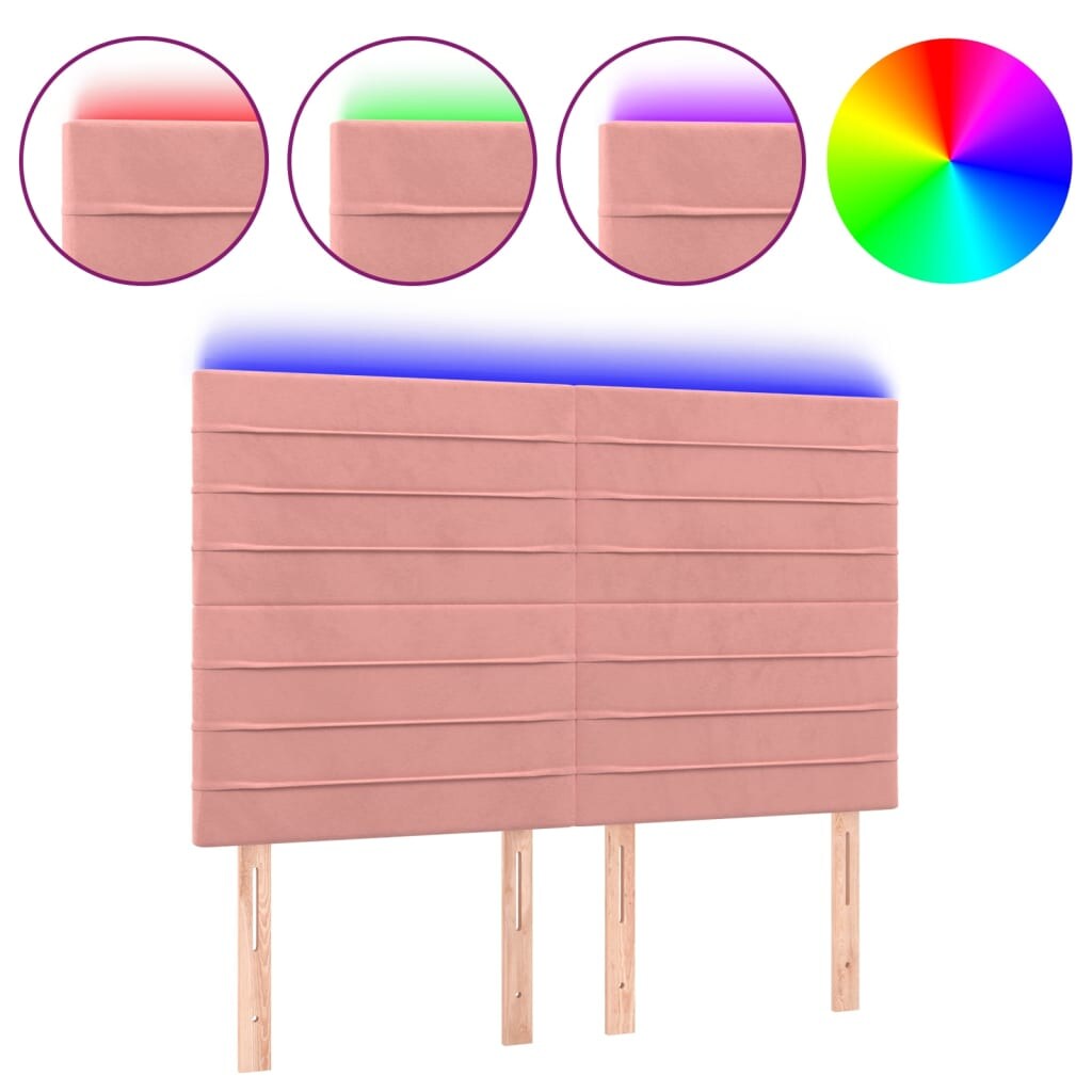 vidaXL LED Kopfteil Rosa 144x5x118/128 cm Samt Image