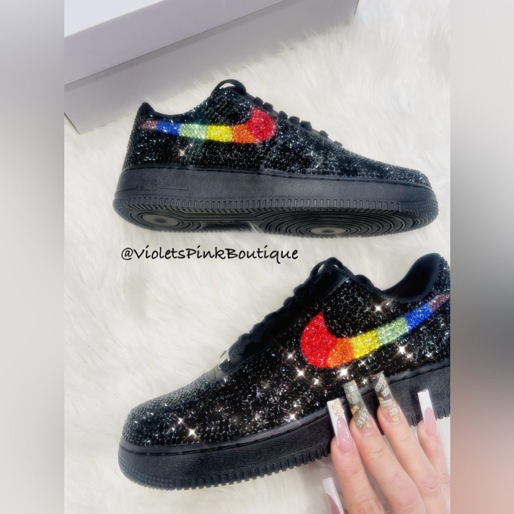 Nike Shoes | Bling Rainbow Nike Swarovski Crystal Nike Air Force 1 Custom Shoes | Color: Black | Size: Various