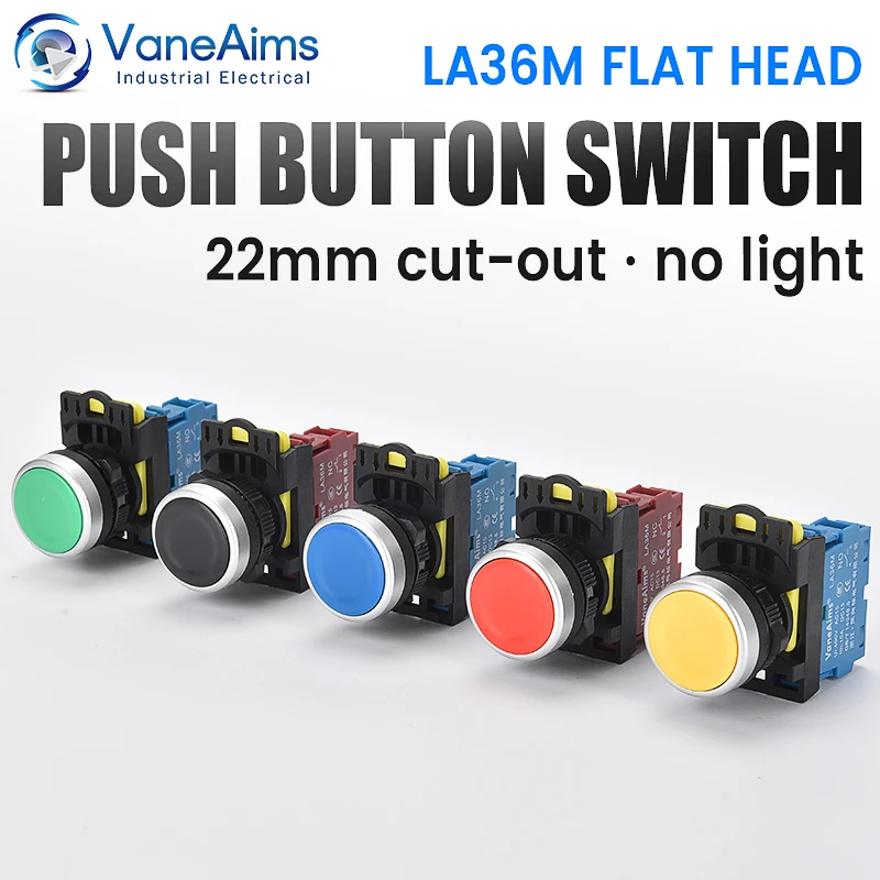 22mm LA36M Interruttore a pulsante Reset momentaneo Interruttore a pulsante di accensione autobloccante Rosso Verde Blu Giallo Nero 12V 24V 220V 10A