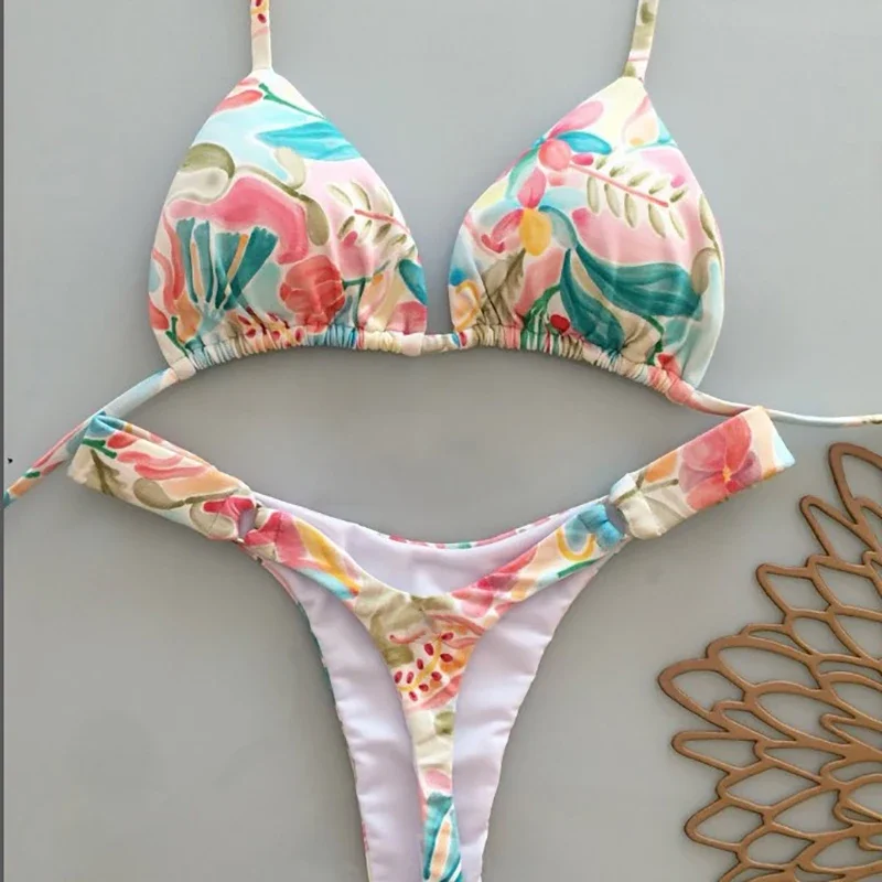 Sexy Dreieck Bikini Push-Up Brasilianische Bademode Frauen Gedruckt Bikinis Gepolsterter Badeanzug Tanga Badeanzug Maillot De Bain Femme Image