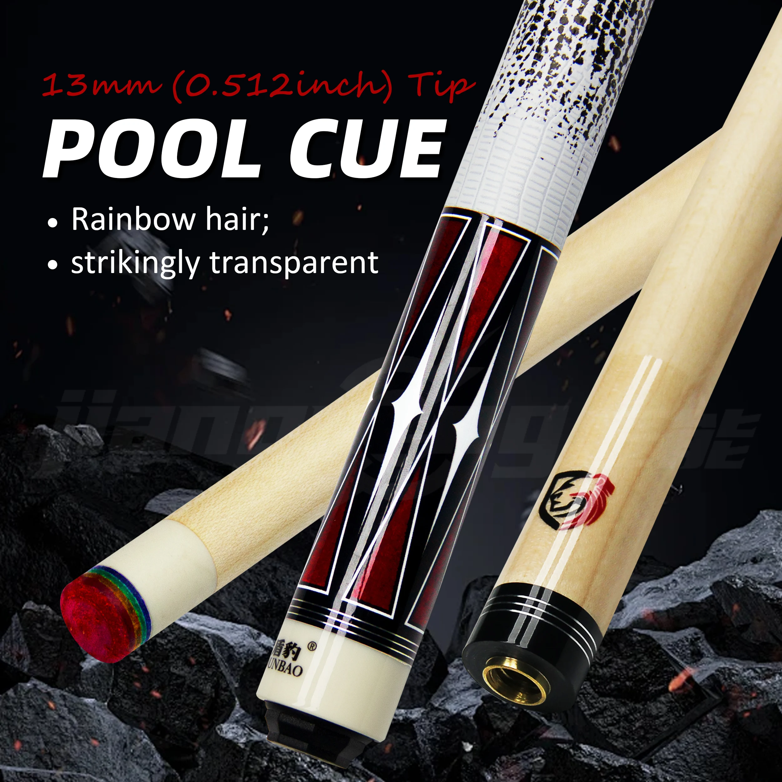 Shield Leopard Professioneller Pool-Queue aus Ahornholz, 1/2 zweiteiliges Design, Uni-Lock-Verriegelungsgelenk, 13 mm, Anti-Warping-Spitze mit mattem Griff Image