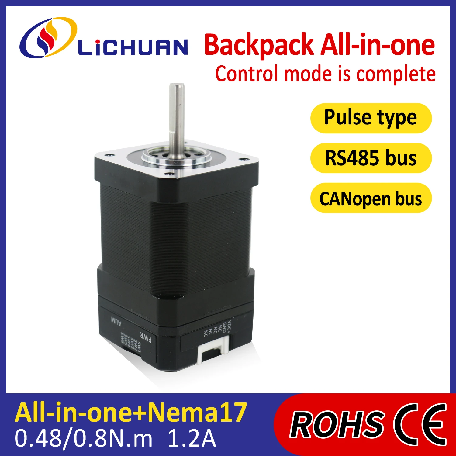 Lichuan DC20~30V1.2A 1000PPR 0,48/0,8 Nm Pulse/RS485 Steuerung 2Phase Nema17 Open Loop/ClosedLoop Integrierter Schrittmotortreiber Image
