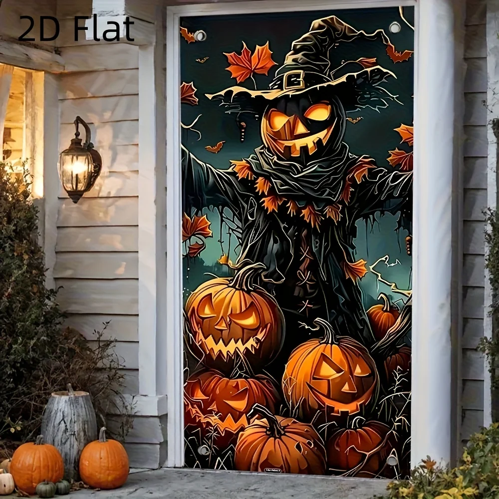 Große Halloween-Türdekoration, Banner, Vogelscheuche, Kürbis-Design, für draußen und drinnen, hängende Dekoration, festliche Party-Hintergründe Image