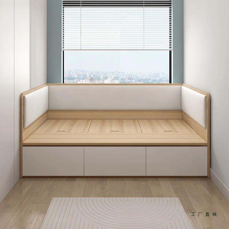 Tatami-Einteilerbett, modernes maßgeschneidertes Bett mit Stauraum, Schlafzimmer, gepolstertes Luftdruckbett, Arbeitszimmer, Einzelbett 1 Meter, 2 Betten mit Image