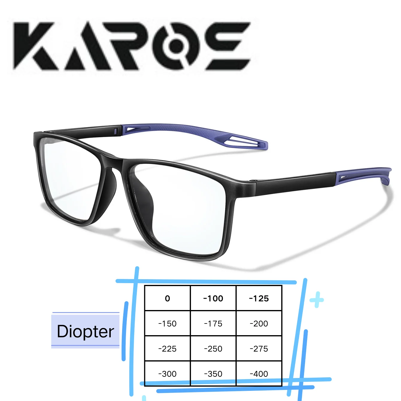 Karos Lesebrille, Blaulichtblockierende Brille, flexibler Rahmen, klare Sicht, Myopie 0 bis -400 Grad, für Computer, Büro, Studium Image