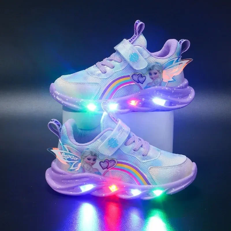 Disney Mädchen Freizeitschuhe Led Lichter Mesh Atmungsaktive Kinder Sport Prinzessin Elsa Rosa Lila Schuhe Turnschuhe Größe 22-35