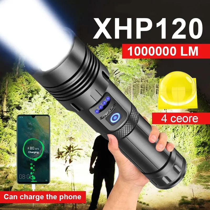 Super XHP120 Leistungsstarke LED-Taschenlampe XHP90 Hochleistungs-Taschenlampe, wiederaufladbar, taktische Taschenlampe, 18650, USB-Campinglampe Image