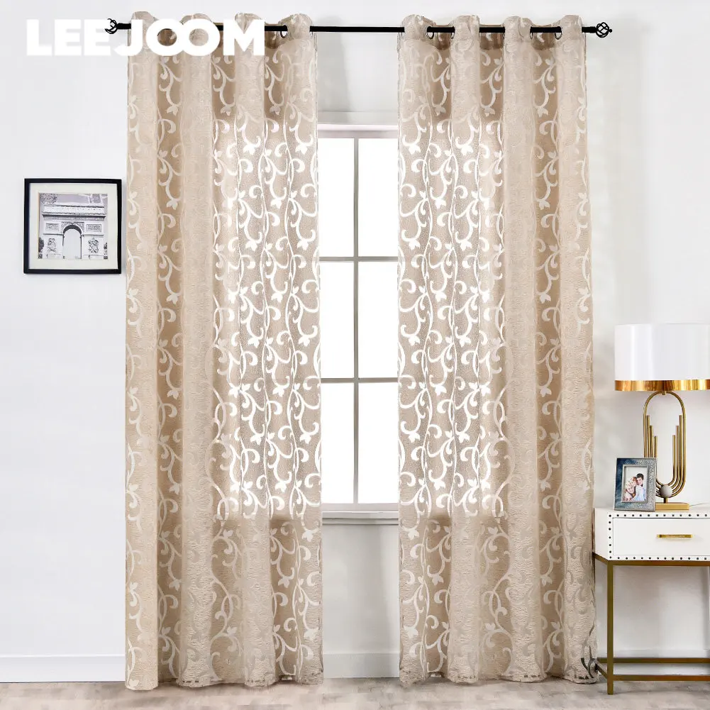 LEEJOOM Jacquard-Vorhang mit Blumenmuster, Fensterbehandlung für Wohnzimmer, Heimdekoration, leichter Luxus-Tülle, oberer Vorhang, 1 Stück Image