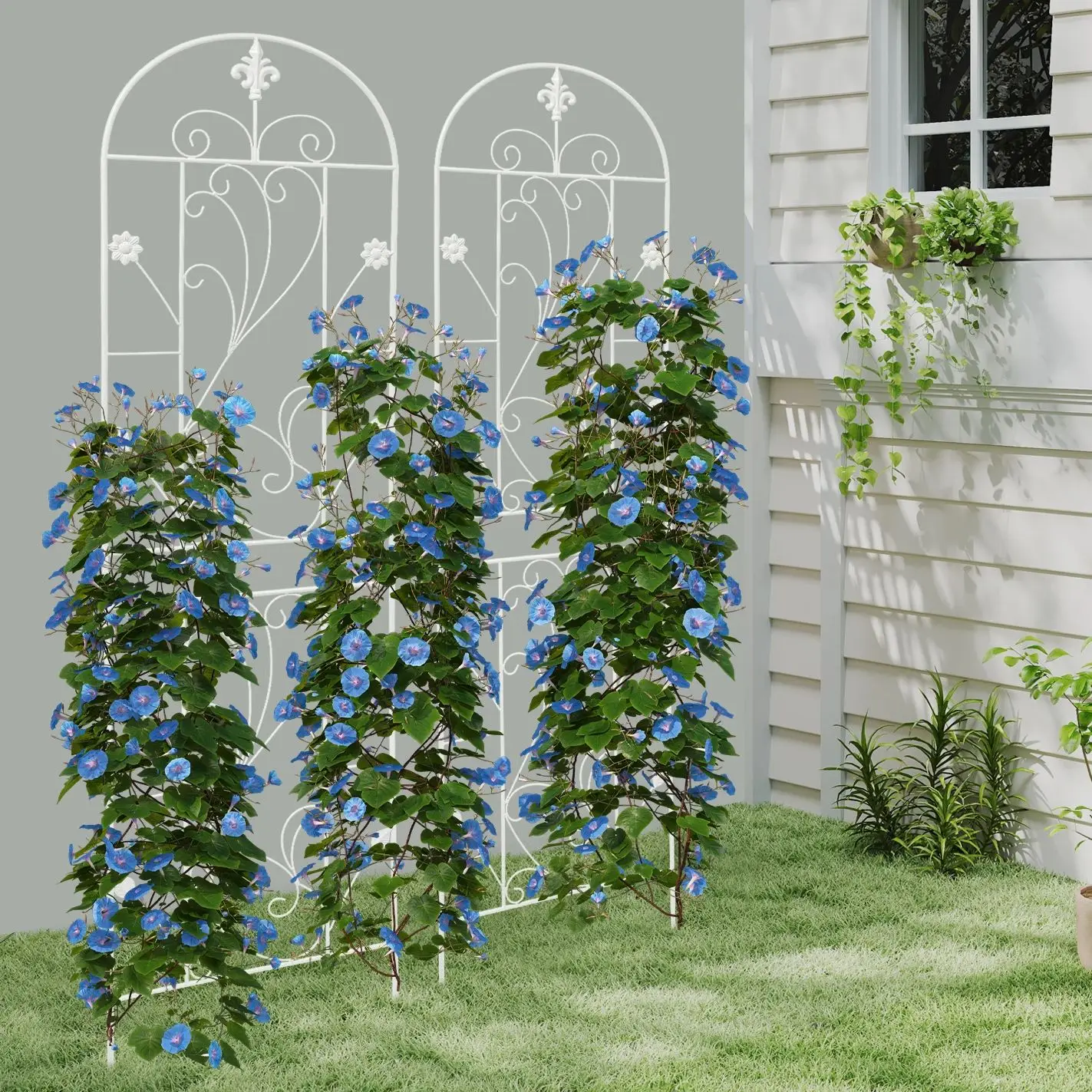 2 Stück Gartenspalier, dekorativer hoher Eisenzaun für den Außenbereich, Hofdekoration für Kletterpflanzen, Blumen-Clematis-Halter Image