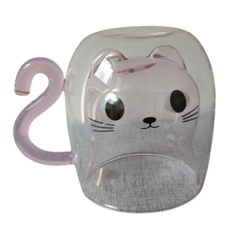 Isolierte Glas-Kaffeetassen mit Cartoon-Katzen-Motiv, doppelwandige Espresso-Kaffeetassen, niedliche Trinkgefäße, Wasserbecher, Geschenk Image