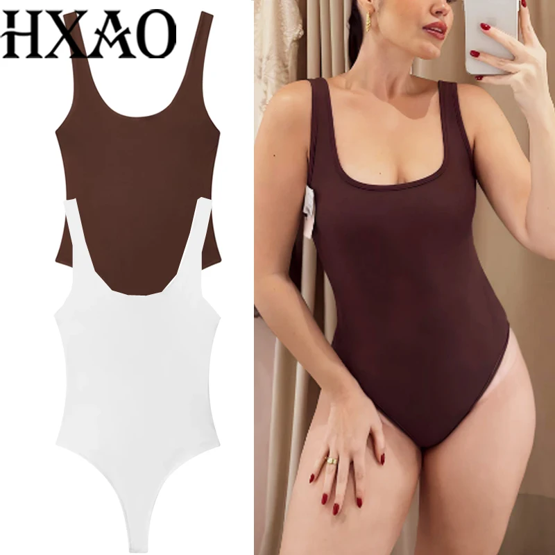 HXAO Frau Body Sommer Korsett Abnehmen Körper Frauen Ärmellose Tops Weiß Body Backless Sexy Braun Körper Slip Ein Stück