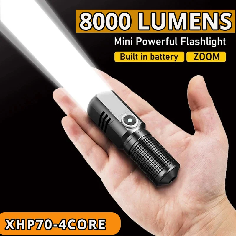 Superhelle MINI XHP50 LED-Taschenlampe, USB-Taschenlampe, wiederaufladbar, Zoom, Angellaterne, leistungsstarke 3-Beleuchtungsmodi, Campinglampe